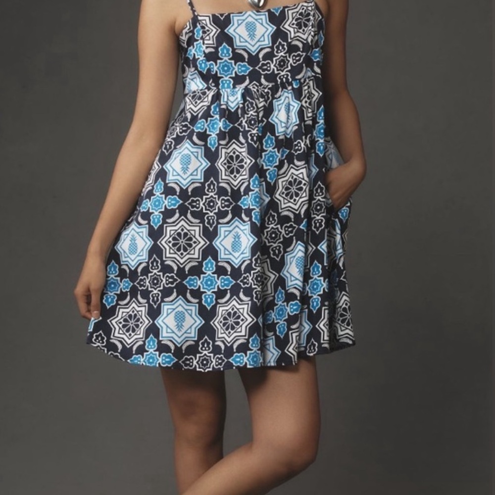 Anthropologie Blue and White Patterned Romper